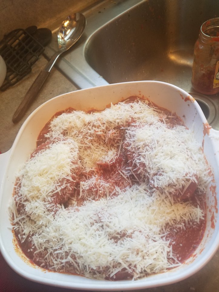 Parm added to chicken.