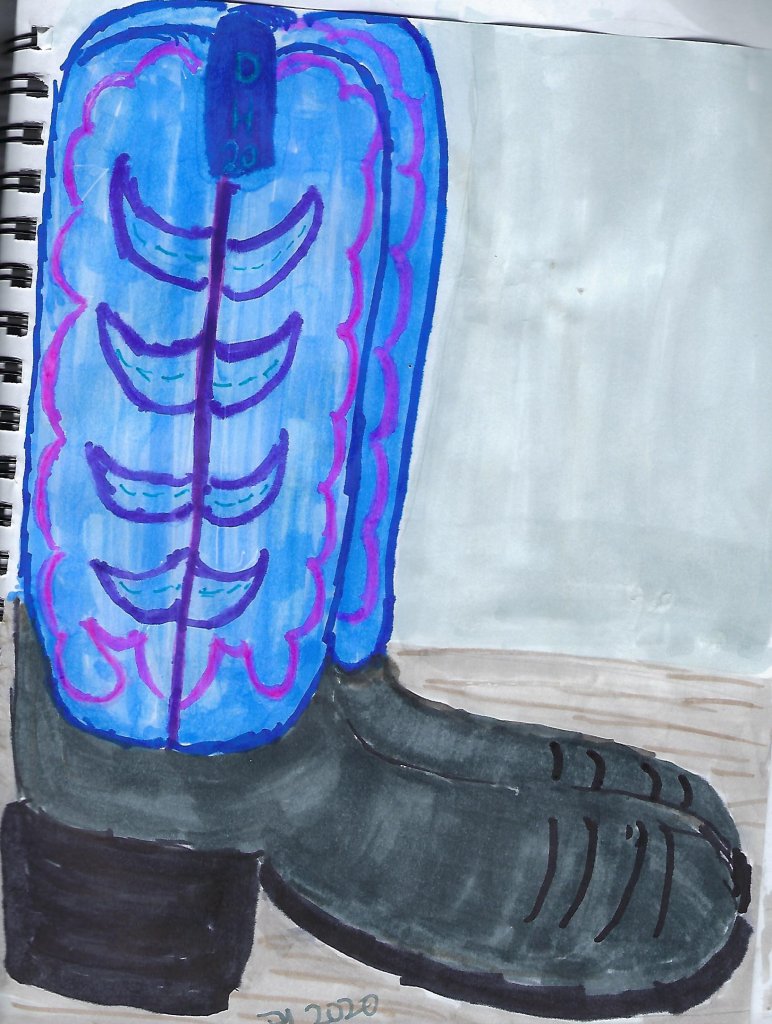 Blue boots in ink