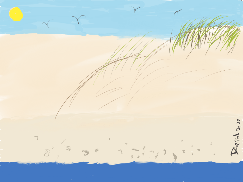 Drawing of sand dunes at the  beach.