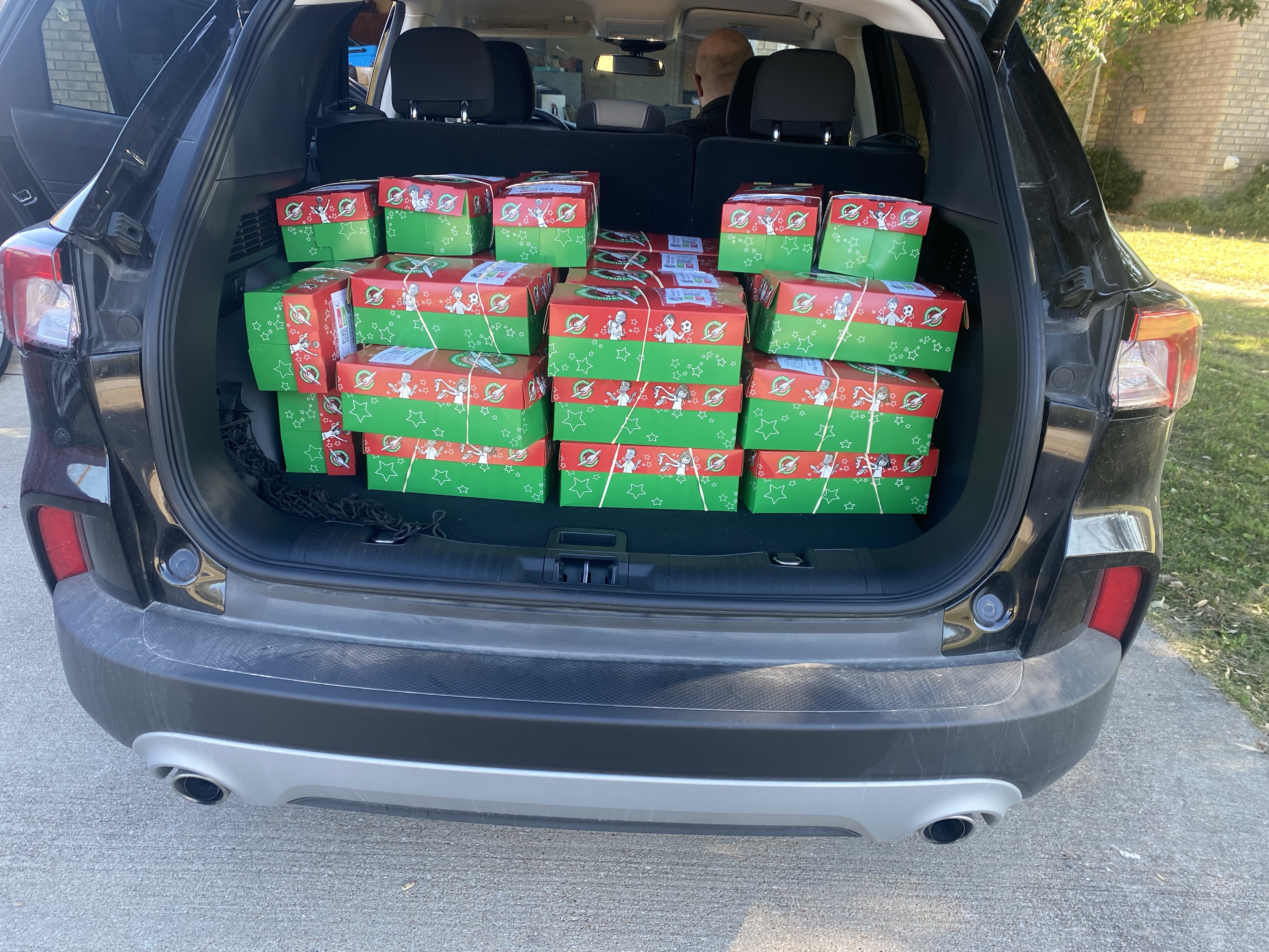 Operation Christmas Child Shoe boxes loaded and ready for drop-off.